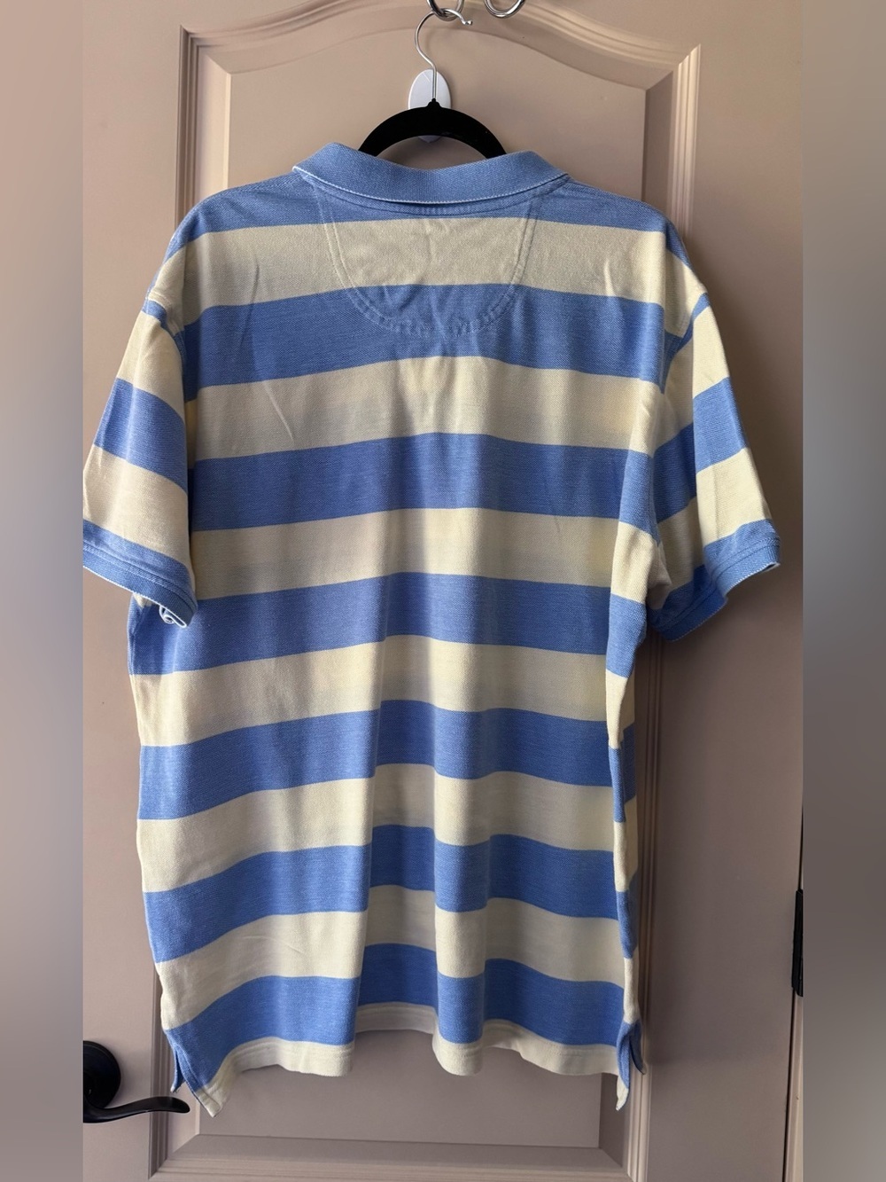 Izod Men’s Light Blue and Yellow Horizontal Stripe Polo - Picture 2 of 8